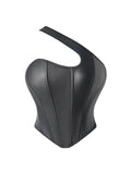 Sleek Black Faux Leather Asymmetrical One-Shoulder Corset Top