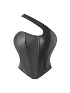 Sleek Black Faux Leather Asymmetrical One-Shoulder Corset Top