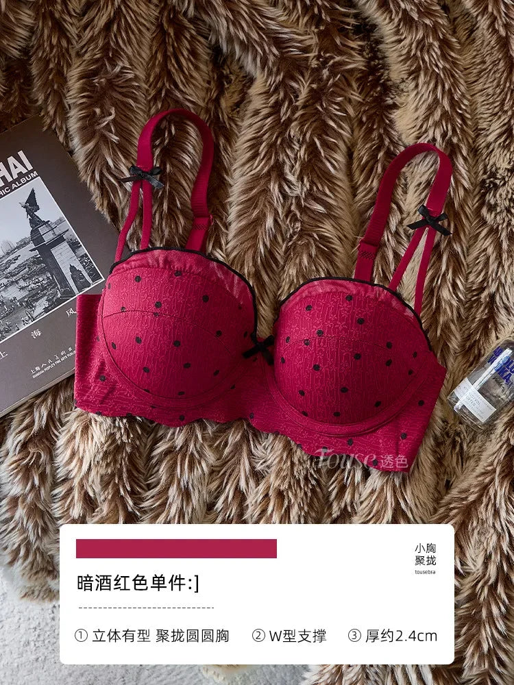 Graphic Dot Print Demi Bra and Matching Contrast-Trim Panty Set