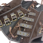 Vintage-Inspired Brown Suede Underbust Corset with Halter Strap and Metal Buckles