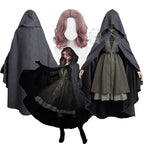 Women's Fantasy-Inspired Hooded Cape Dress Set with Layered Robe and Coordinated Wig