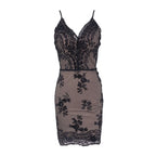 Deep V-Neck Embellished Bodycon Mini Dress with Sleek Fitted Design