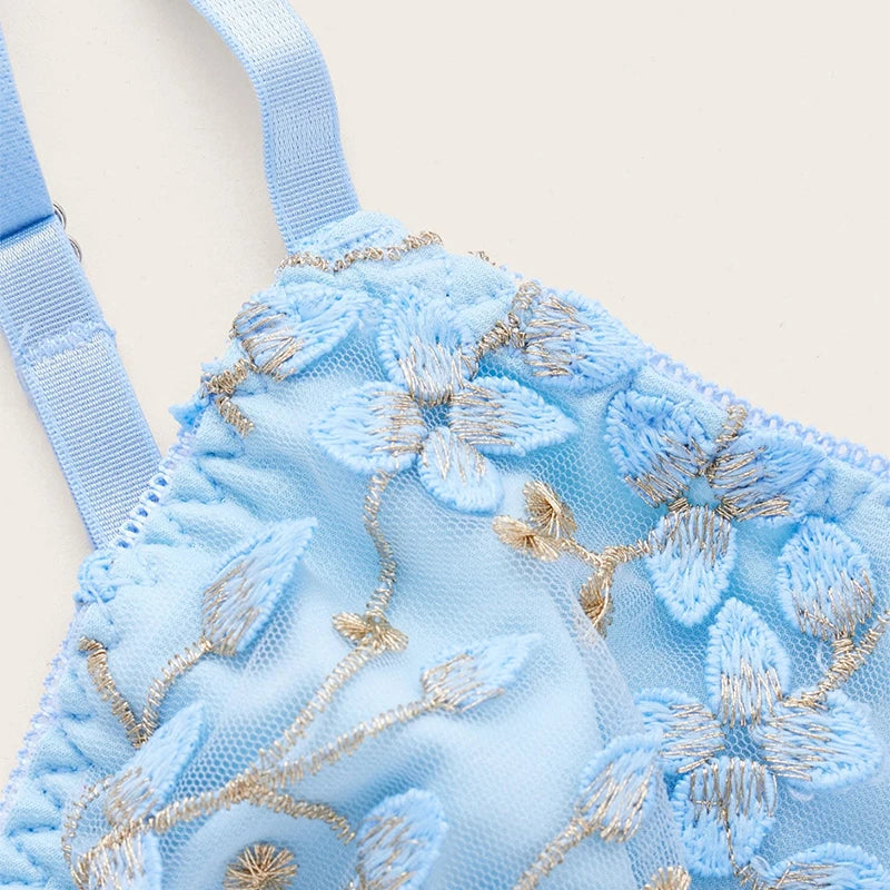 Floral Embroidered Bustier Top with Structured Cups and Adjustable Straps