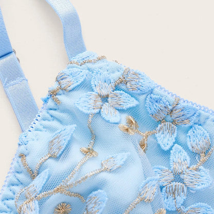 Floral Embroidered Bustier Top with Structured Cups and Adjustable Straps