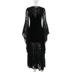 Flowing Gothic Velvet Dress with Dark Alternative Streetwear Elegance