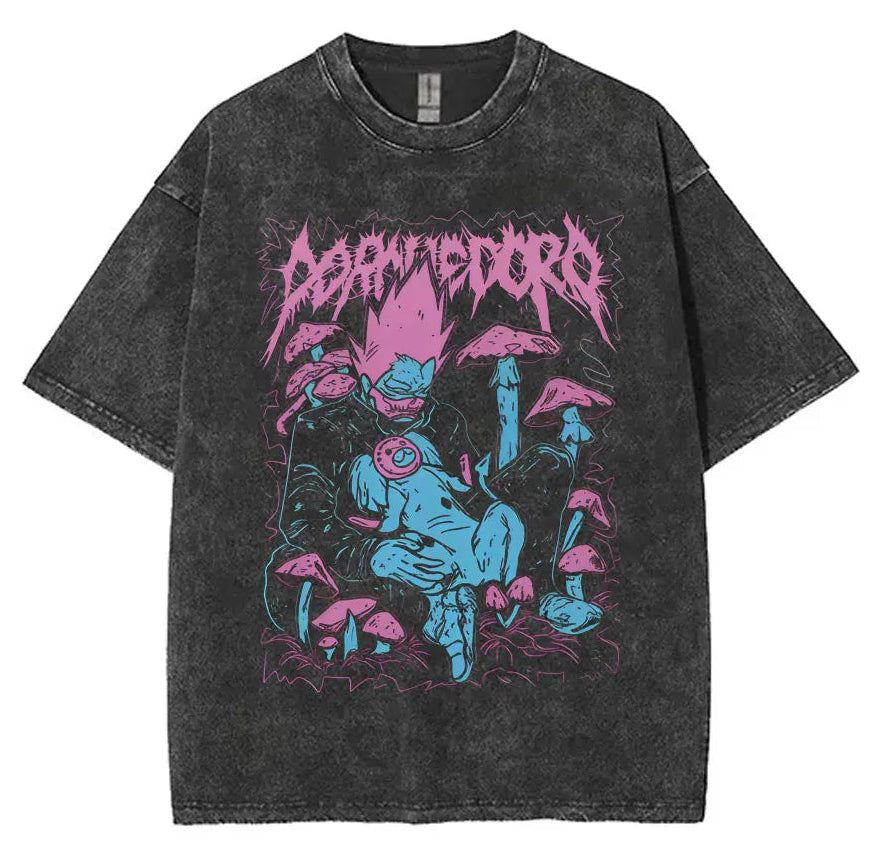 Anime Goth Oversized Graphic Shirt with Dark Manga Creature Artwork - BigCat Streetwear