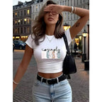 Pastel Typography Baby Tee with Fitted Crop Silhouette and Casual Style