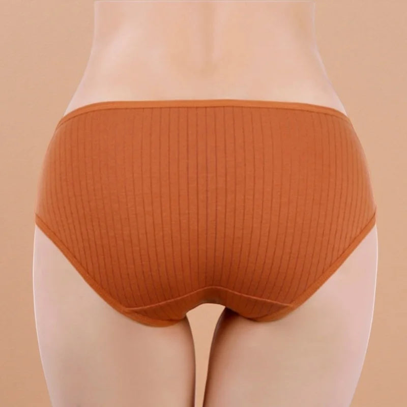 Seven-Piece Ribbed Cotton Blend Mid-Rise Brief Set with Bow Detail