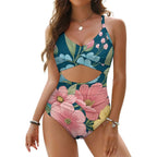 Tropical Botanical Print Cutout One-Piece Swimsuit