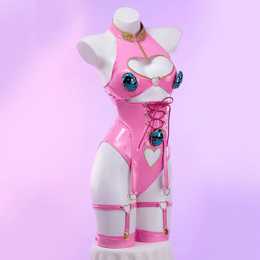 Women's Halter Cutout Bodysuit Set with Matching Gloves, Leg Bands and Coordinated Accessories