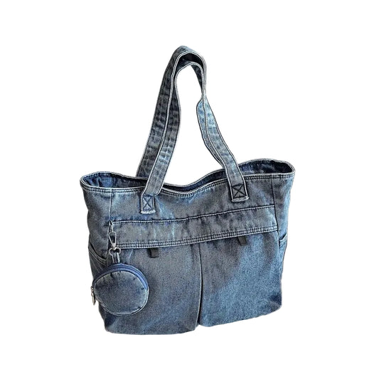 Washed Texture Utility Tote Shoulder Bag with Multi Pocket Design