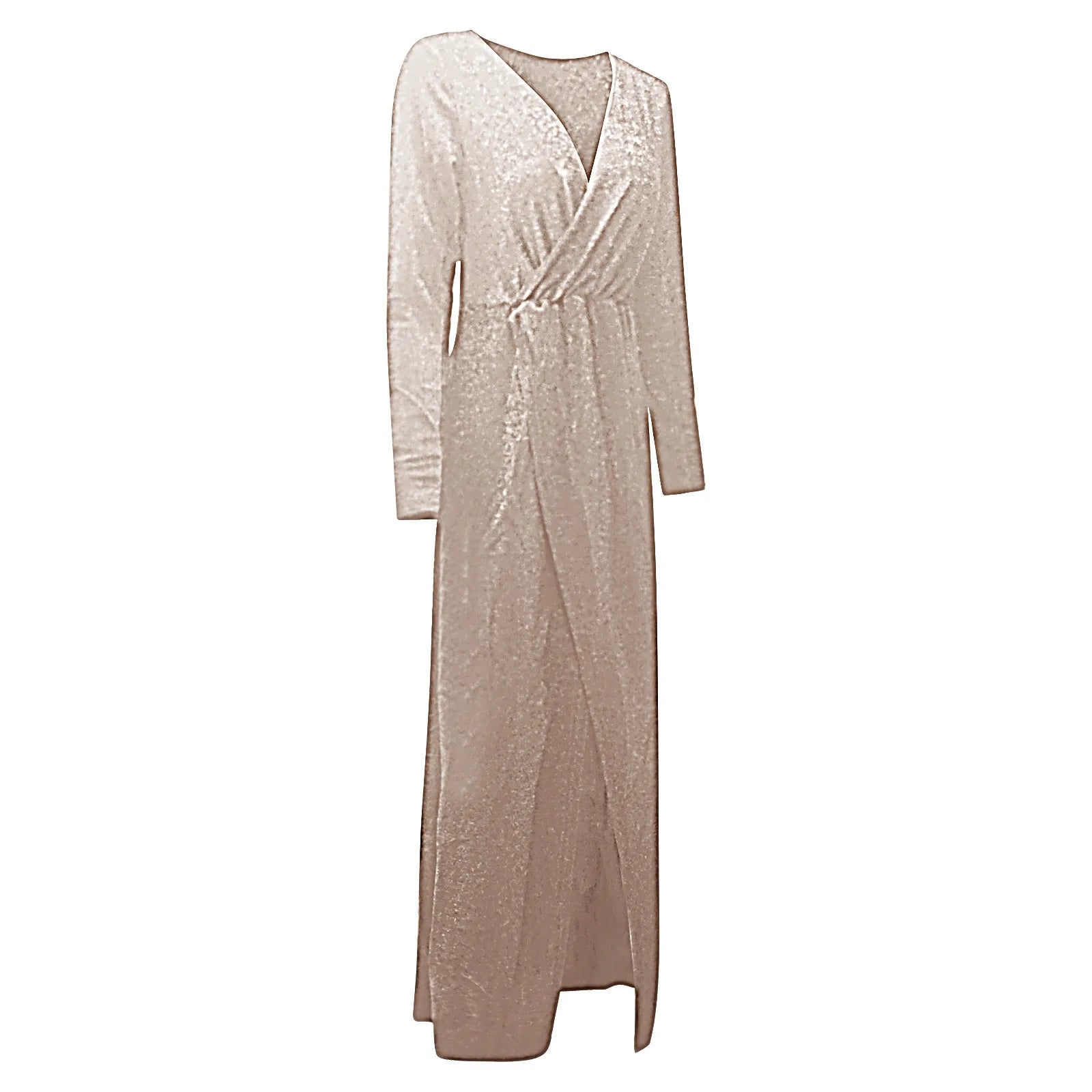 Textured Long Sleeve Maxi Dress With Sculpted Fit And Slit