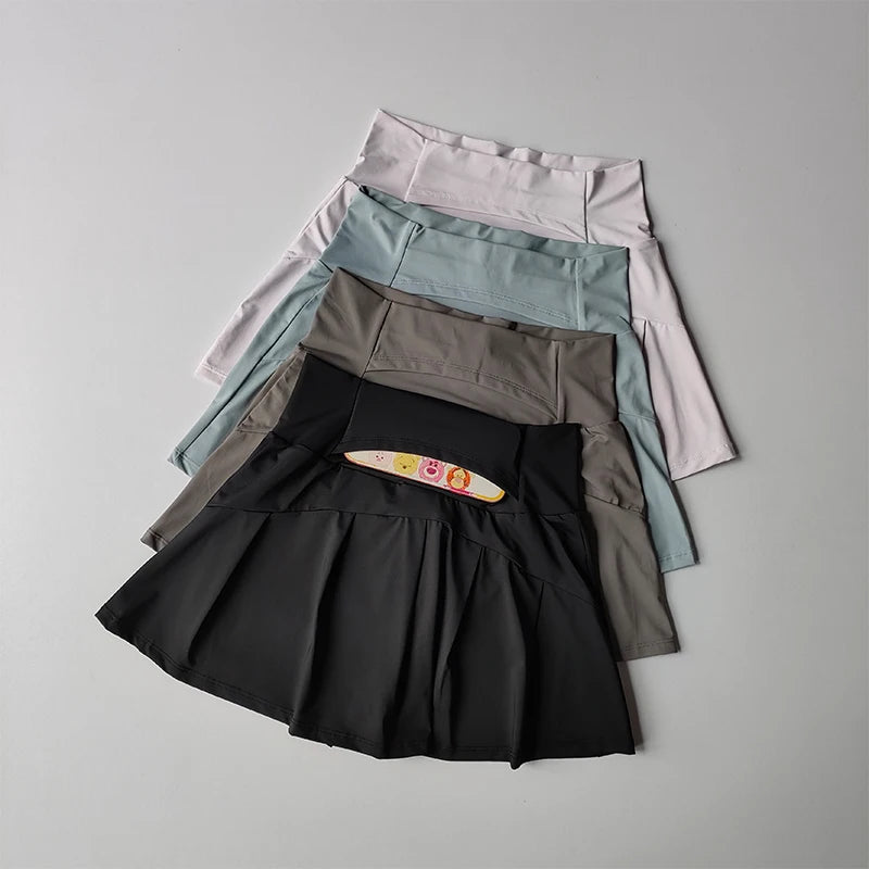 High Waist Performance Tennis Skort with Built-In Shorts and Pleats