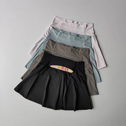 High Waist Performance Tennis Skort with Built-In Shorts and Pleats