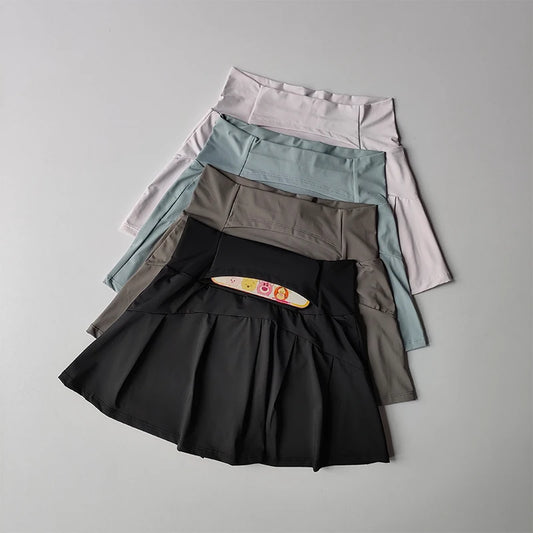 High Waist Performance Tennis Skort with Built-In Shorts and Pleats