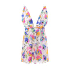 Vibrant Floral Print Plunging V-Neck Mini Dress with Tie Straps and Open Back