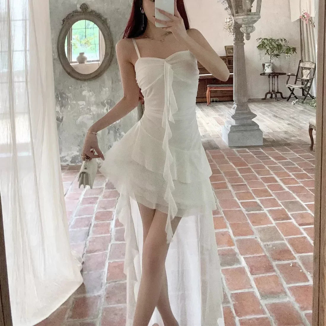 Layered Ruffle Gothic Mini Dress with Alternative Streetwear Aesthetic