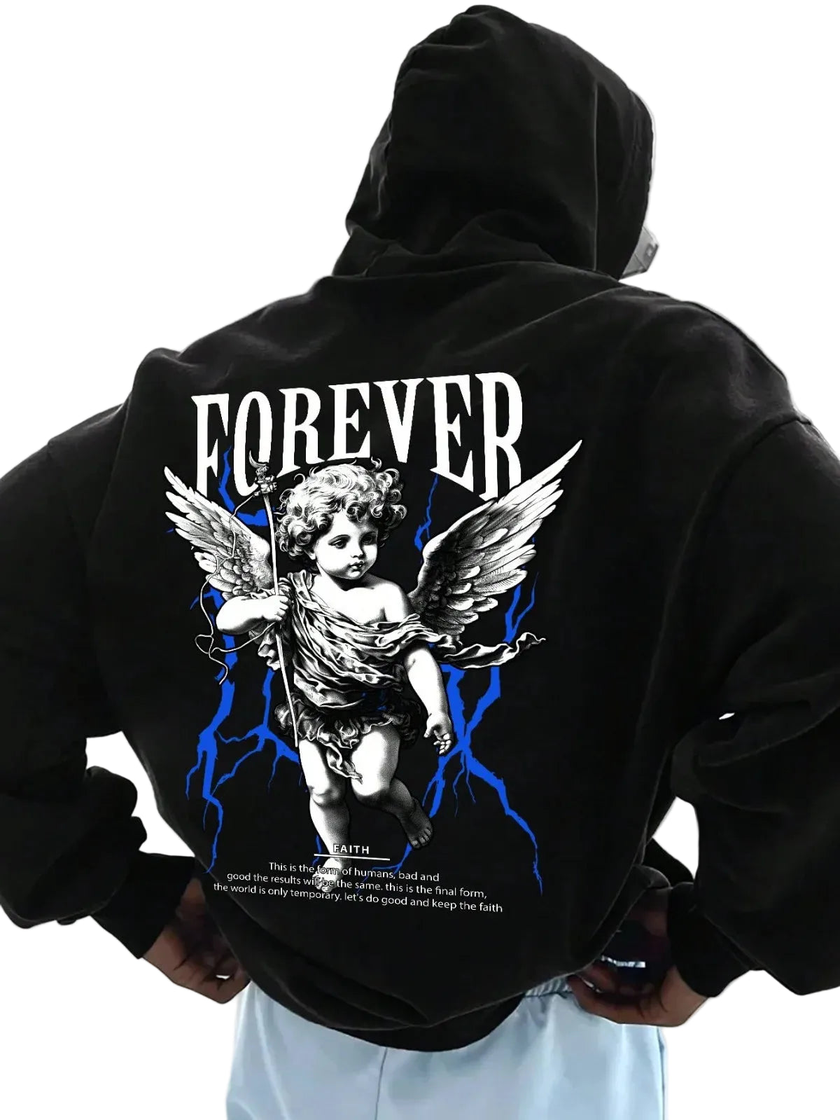 Anime Gothic Streetwear Hoodie with Retro Manga Angel Graphic Design