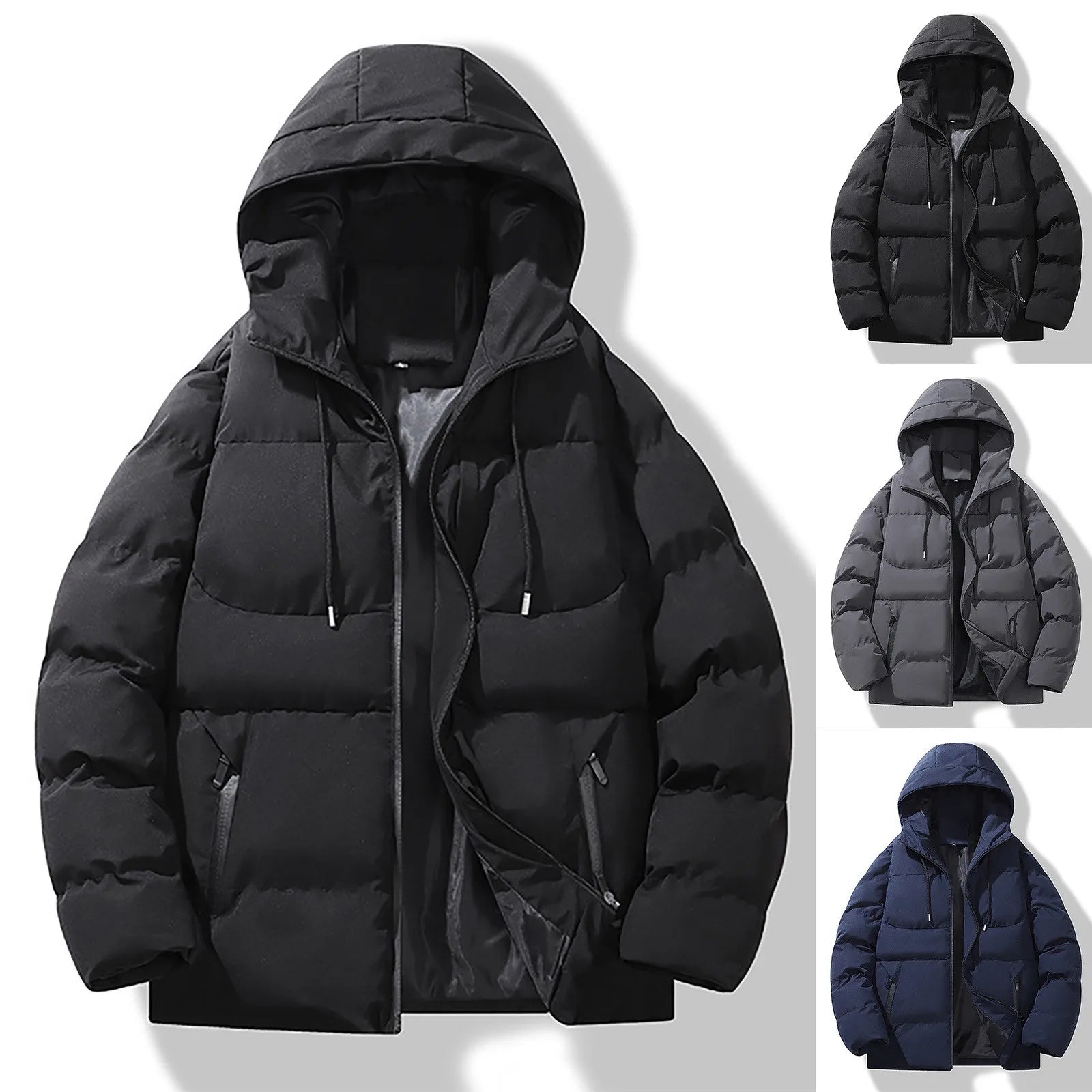Men's Hooded Puffer Jacket with Quilted Design for Everyday Winter Streetwear Layering