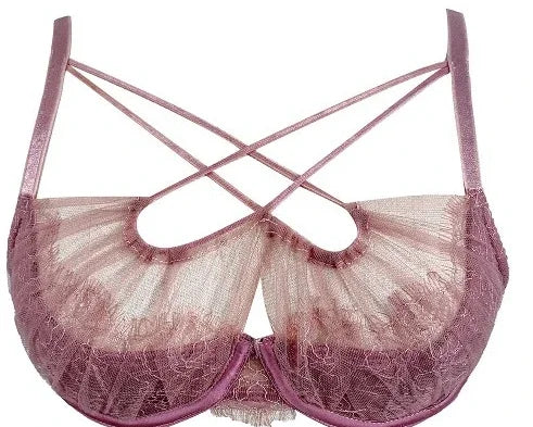 Deep Crimson Sheer Mesh Underwire Lingerie Set with Architectural Strappy Chest Detailing
