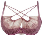 Deep Crimson Sheer Mesh Underwire Lingerie Set with Architectural Strappy Chest Detailing