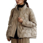 Women's Lightweight Quilted Puffer Jacket with Stand Collar Contemporary Streetwear Everyday Outerwear