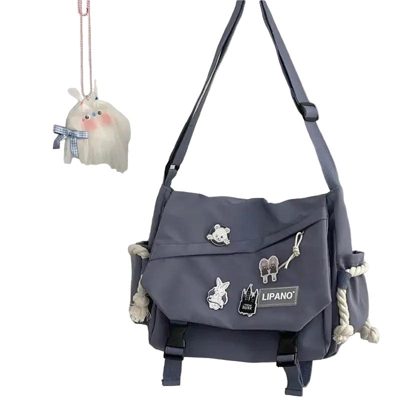 Large Capacity Nylon Crossbody Messenger Bag with Utility Pocket Streetwear Design