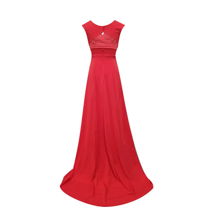 Off Shoulder Maxi Dress With Deep Neckline And Front Slit