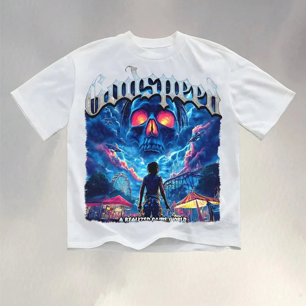 Nightmare Realm Anime Graphic Oversized Vintage Washed Cotton T-Shirt