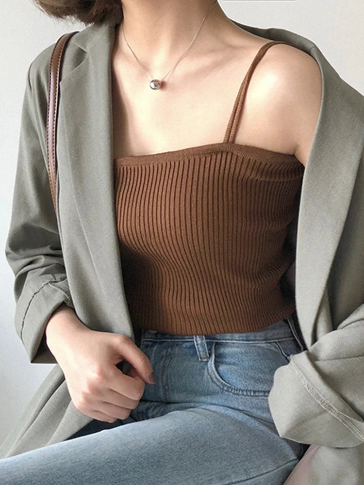 Ribbed Square Neck Tank Top with Slim Fit Stretch Everyday Streetwear Camisole