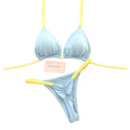 Pastel Blue Triangle Bikini with Textured Yellow Contrast Straps