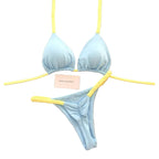Pastel Blue Triangle Bikini with Textured Yellow Contrast Straps