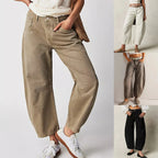 Women's Cropped Barrel Leg Stretch Denim Jeans with Relaxed Streetwear Inspired Silhouette