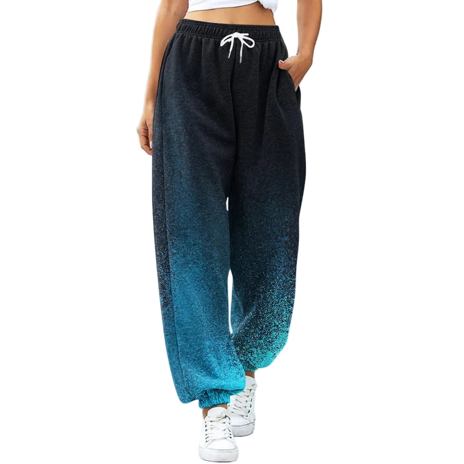 Women's High Waist Gradient Wide Leg Jogger Pants with Relaxed Casual Streetwear Style