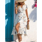 Printed Wrap Style Midi Dress With Flowing Everyday Silhouette