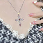 Crystal Cross Pendant Necklace for Gothic Y2K and Dark Feminine Fashion