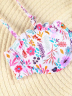 Bright Floral Print Underwire Bikini Set with Adjustable String-Tie Bottom