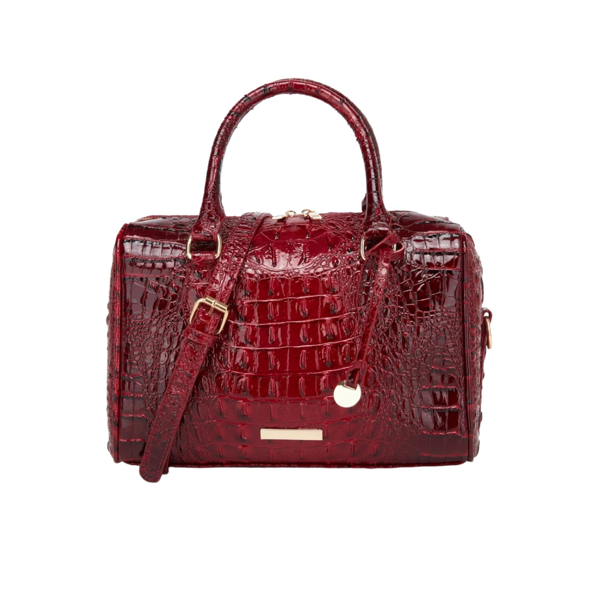 Embossed Top Handle Boston Satchel Bag with Detachable Crossbody Strap