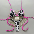 Bold Cow Print Triangle String Bikini with Neon Pink Binding