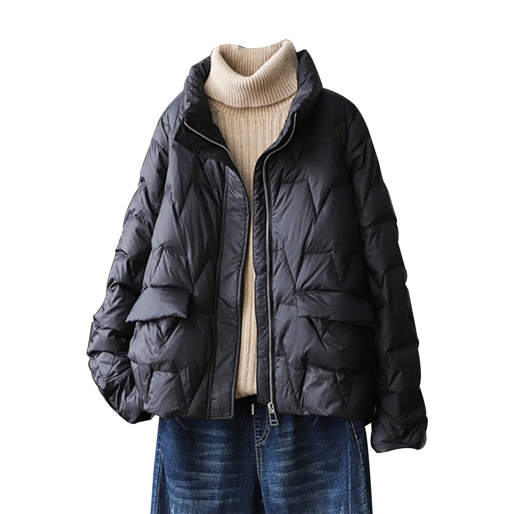 Women's Lightweight Quilted Puffer Jacket with Stand Collar Contemporary Streetwear Everyday Outerwear