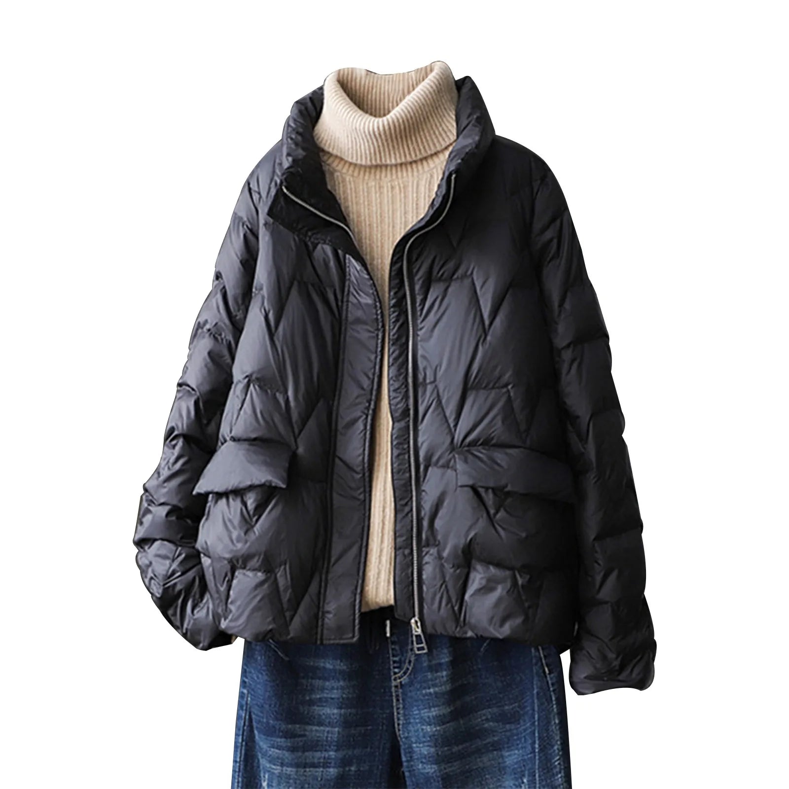 Women's Lightweight Quilted Puffer Jacket with Stand Collar Contemporary Streetwear Everyday Outerwear