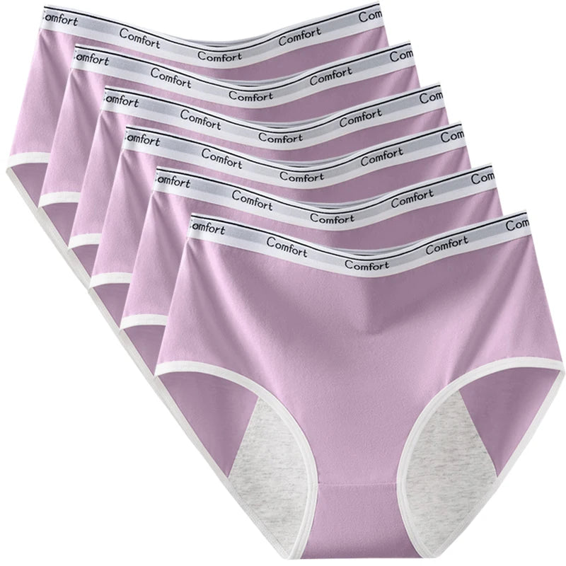 Six-Piece High-Waisted Menstrual Brief Set with Striped Waistbands