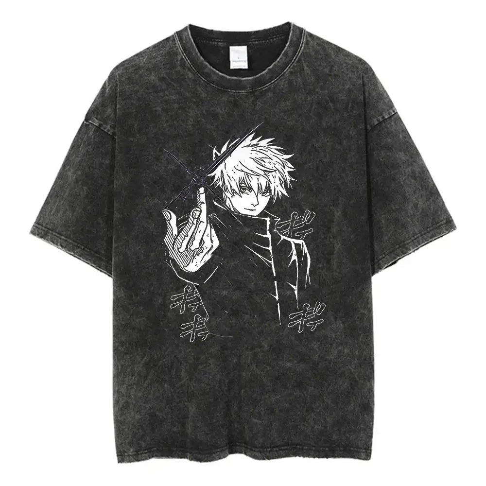 Minimal Anime Goth Distressed Oversized Streetwear Tee