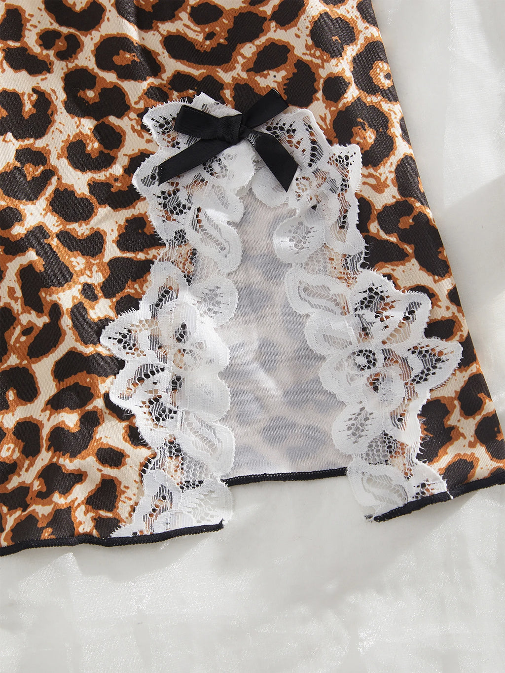 Fierce Leopard Print Camisole Chemise with White Lace Trim and Matching Panty