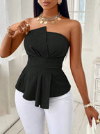 Halter Peplum Crop Top with Ruched Waist Contemporary Streetwear Slim Fit