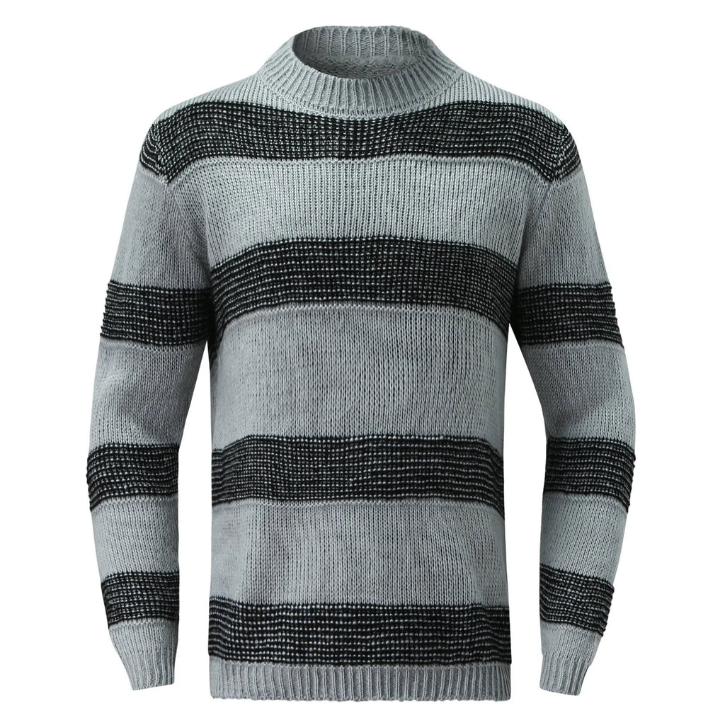 Men's Relaxed Fit Striped Flat Knit Crew Neck Streetwear Sweater Pullover
