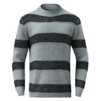 Men's Relaxed Fit Striped Flat Knit Crew Neck Streetwear Sweater Pullover