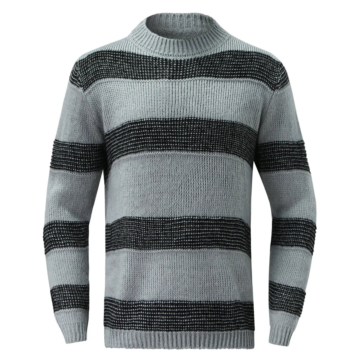 Men's Relaxed Fit Striped Flat Knit Crew Neck Streetwear Sweater Pullover