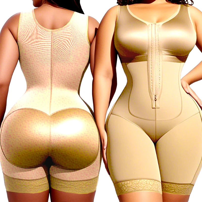 Open-Bust Mid-Thigh Bodysuit with Front Hook Closure and Sheer Mesh Leg Panels