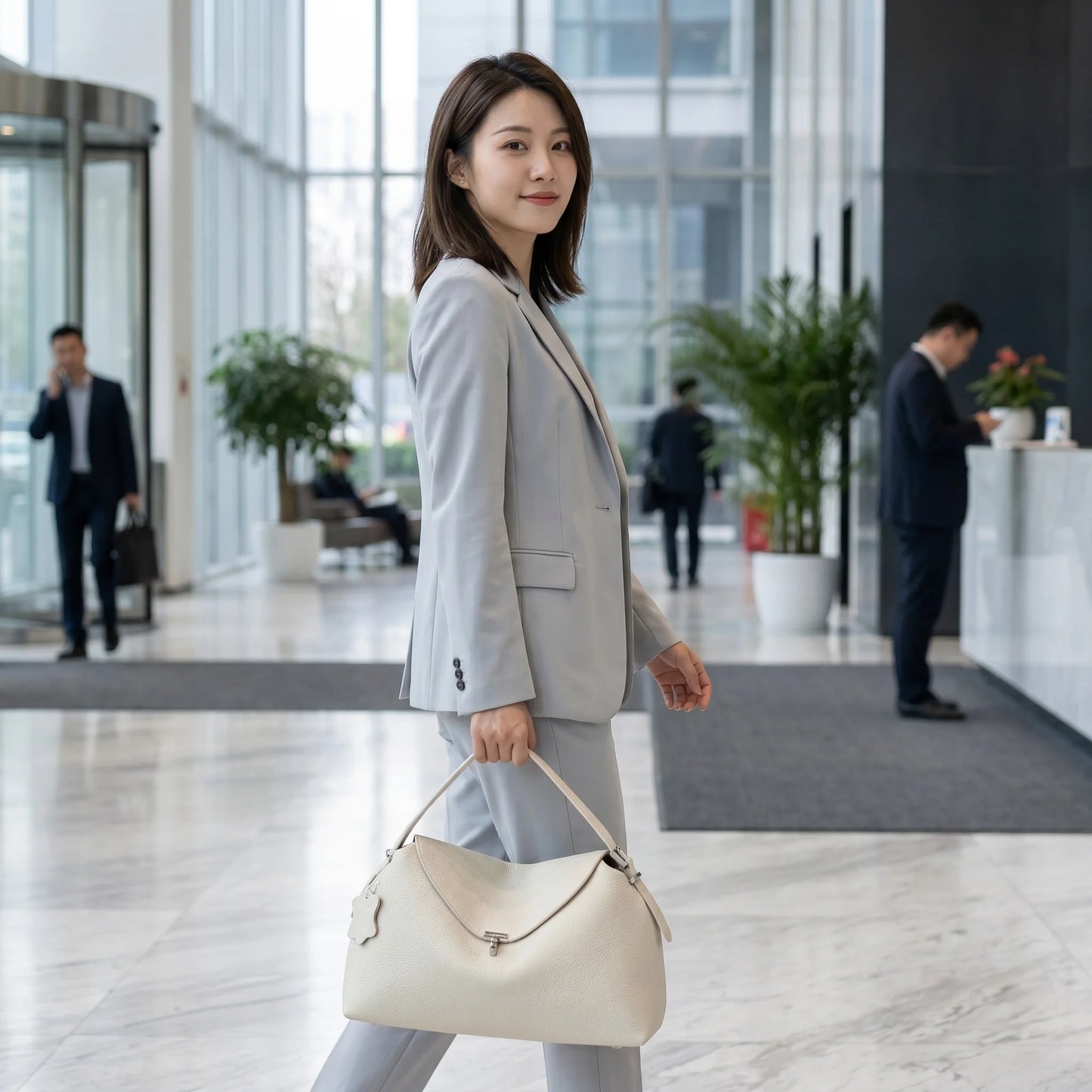 Soft Genuine Leather Bowling Shoulder Bag with Adjustable Strap Design